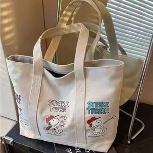 Snoopy 'Strike Two / Strike Three' Canvas Tote Bag - Off-White